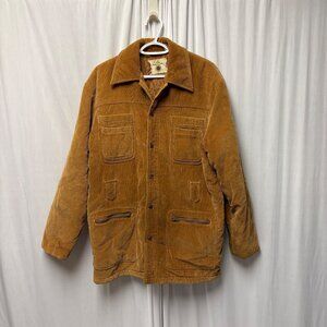Male Duds Corduroy Coat Mens Size Large Tan Rust Quilted Lining Pockets Vintage